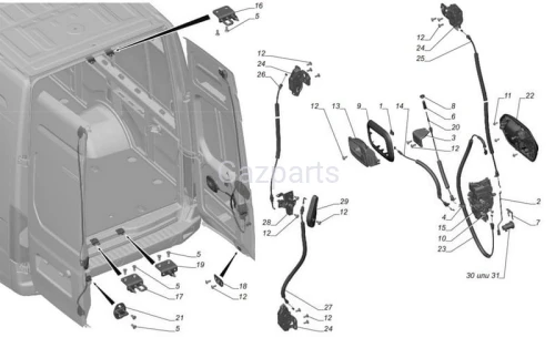 CIĘGNO ZAMKA DRZWI TYLNYCH LEWYCH GAZELA