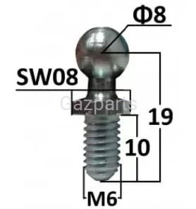 SWORZEŃ KULOWY TRZPIEŃ MOCUJĄCY Fi-8 GWINT M6