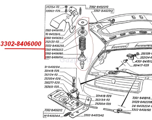 ZACZEP MASKI SPRĘŻYNA POKRYWY SILNIKA KPL. GAZELA