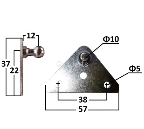 UCHWYT SPRĘZYNY PODPORA PŁASKA Z KULKĄ 10MM 57mm