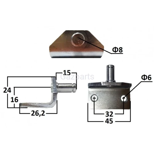 PODPORA KĄTOWA ZE SWORZNIEM FI 8MM ZEWNĘTRZNA