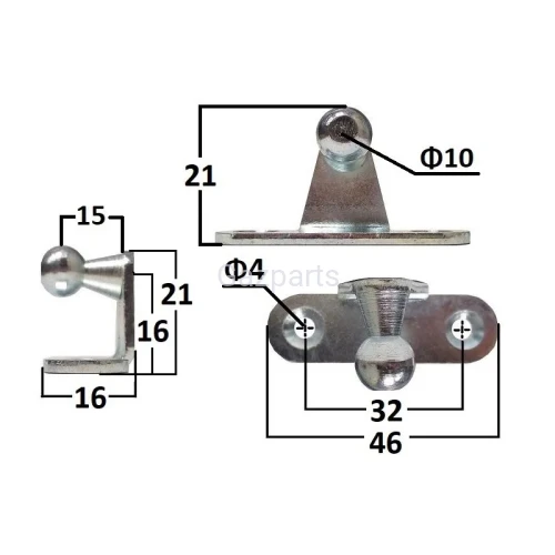 PODPORA KĄTOWA ZE SWORZNIEM KULA FI 10MM 46mm WEW.